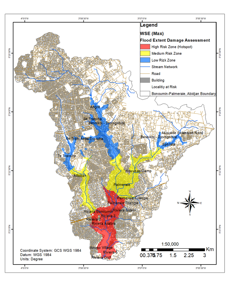 Flood Risk Extent (Hotspot) Model of Bonoumin-Palmeraie River Basin