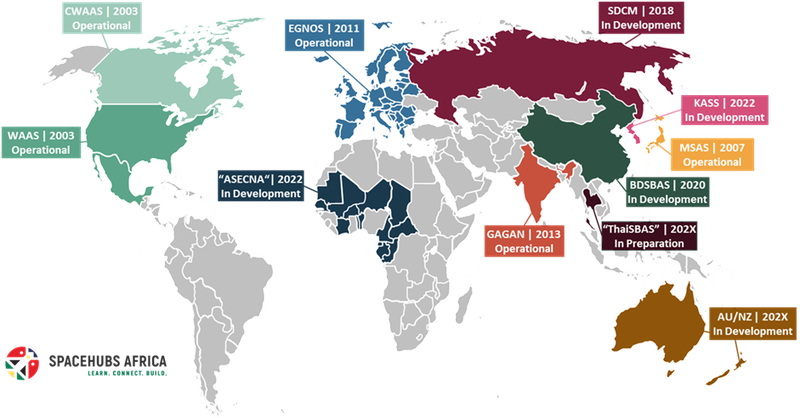 Figure 1: Satellite-based augmentation systems worldwide