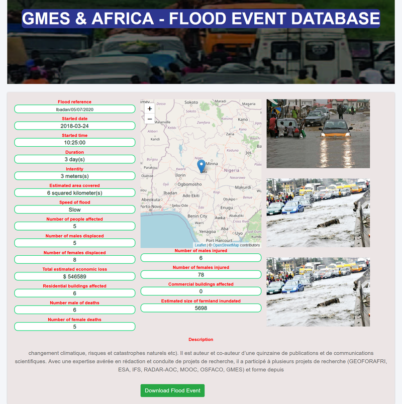  Sample search result for a Flood Event from the Database 